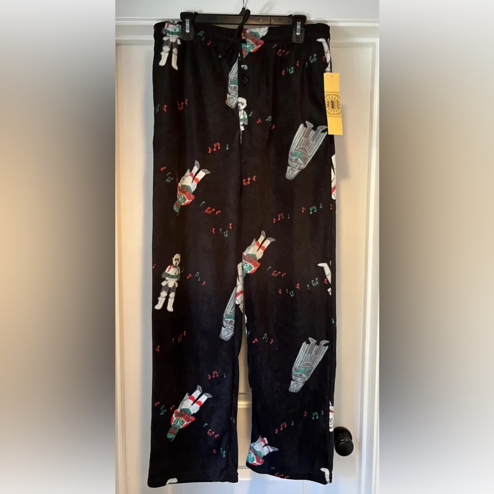 Star Wars Holiday Fun Large Black Fleece Pajama Pant Darth Vader Boba Fett New